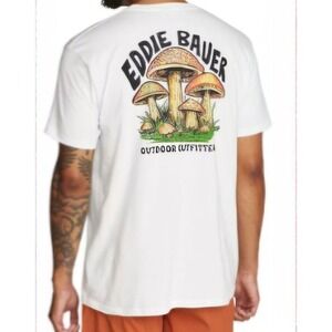Eddie Bauer Men's‎ Mushroom Graphic T-Shirt White Crew Neck SZ S